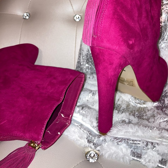 NEW Colin Stuart Fuchsia Faux Suede Platform Back Zip Ankle Boots Size 11B - Picture 10 of 15